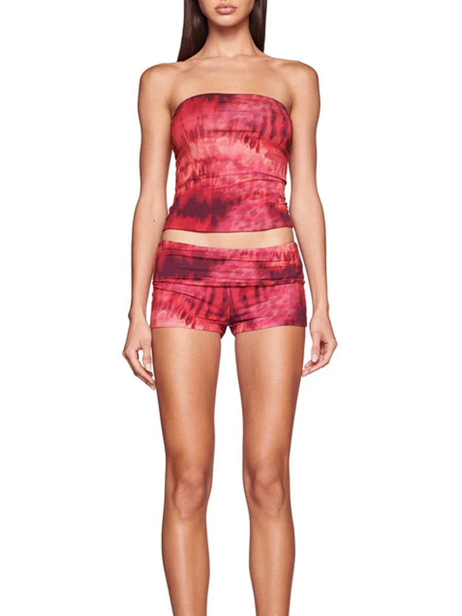 Women's Shorts Set 2 Piece Summer Outfits Star Print Crop Tube Tops with Fold Over Shorts for Streetwear Beach Y2K Ourfit Set The Clothing Company Sydney