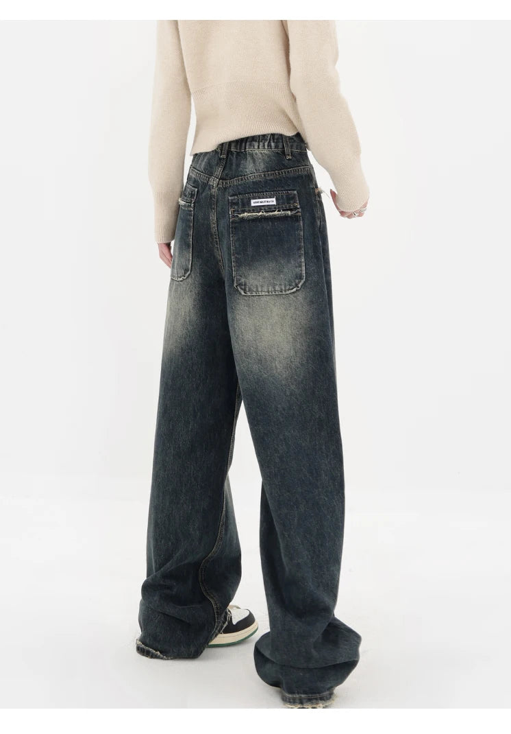 Women's Streetwear Retro High Waist Jeans Loose Wide Leg Denim Trousers Y2K Baggy Pants
