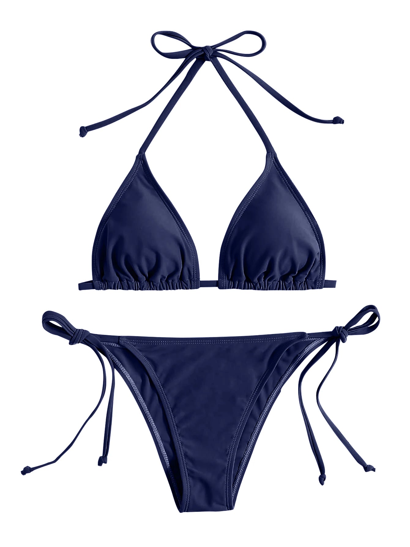 2 Piece Swimwear Thong Bikini Set Navy Blue Swimsuits Womens Bathing Suits Bikinis Triangle Bandage Female Beachwear - The Clothing Company Sydney