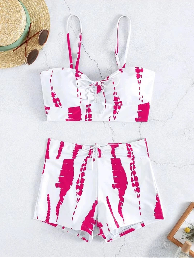 2 Piece Drawstring Front Shorts Bikinis High Waist Swimsuit Women Swimwear Bathers Bathing Swimming Swim Suit Beachwear - The Clothing Company Sydney