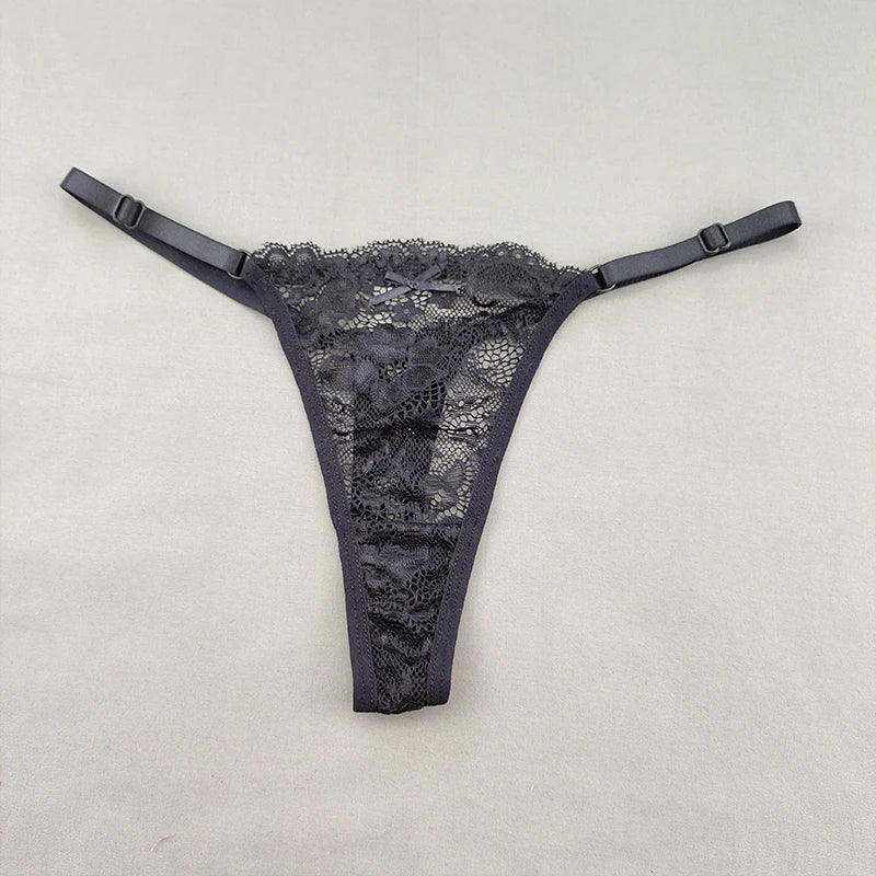 3 Pack Women's Lace Hollow Out Thongs Thin Sheer G-Strings Ultra-low Rise Seamless Panties Perspective Bow Knickers - The Clothing Company Sydney