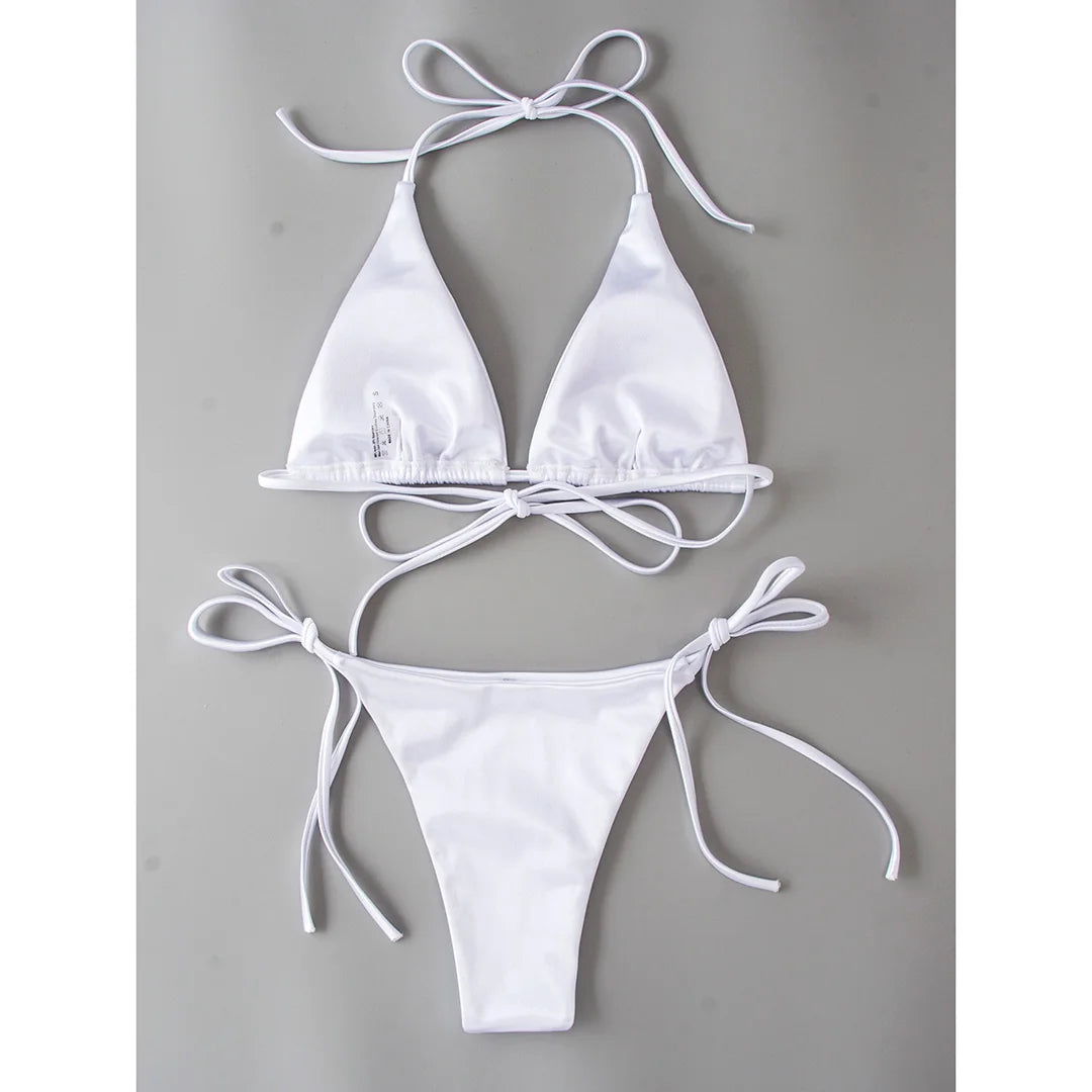 Halter Satin Brazilian Bikini Women Swimwear Female Swimsuit Two-piece Bikini set Bather Bathing Suit The Clothing Company Sydney