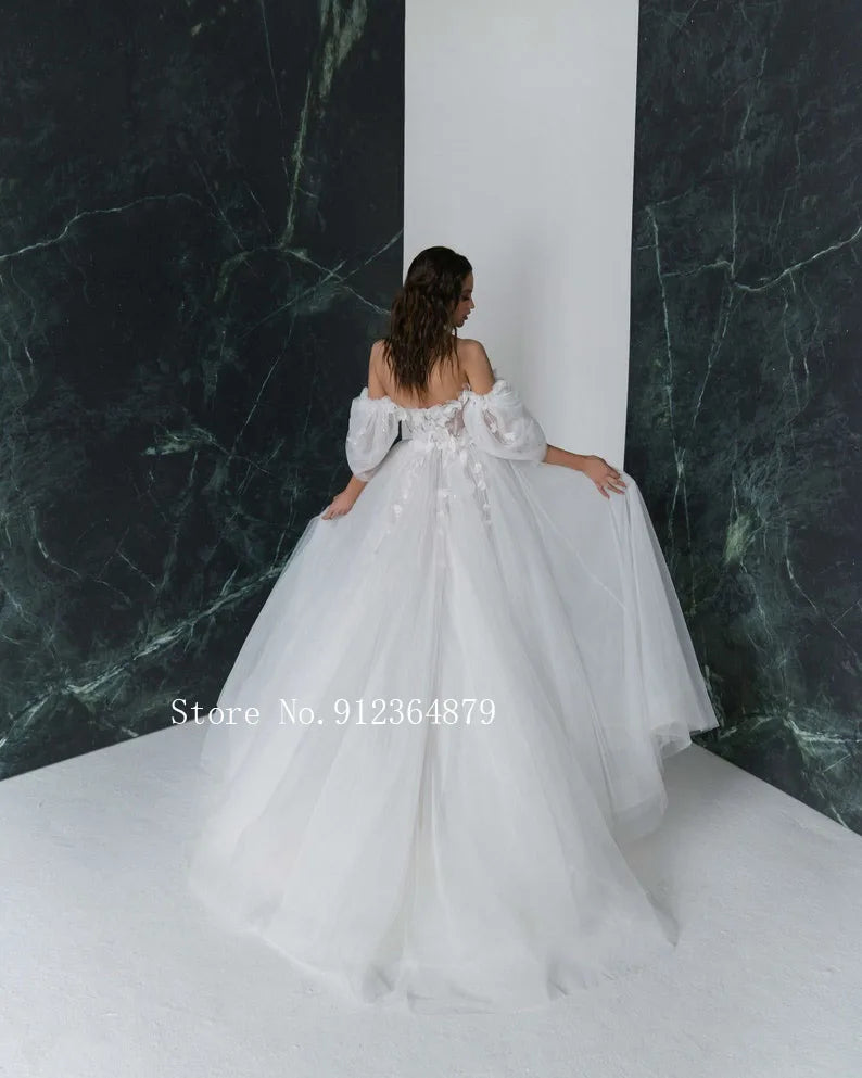 3D Flower with Detachable Sleeves Wedding Gowns Sweetheart Bridal Open Back Appliqued Wedding Dress - The Clothing Company Sydney