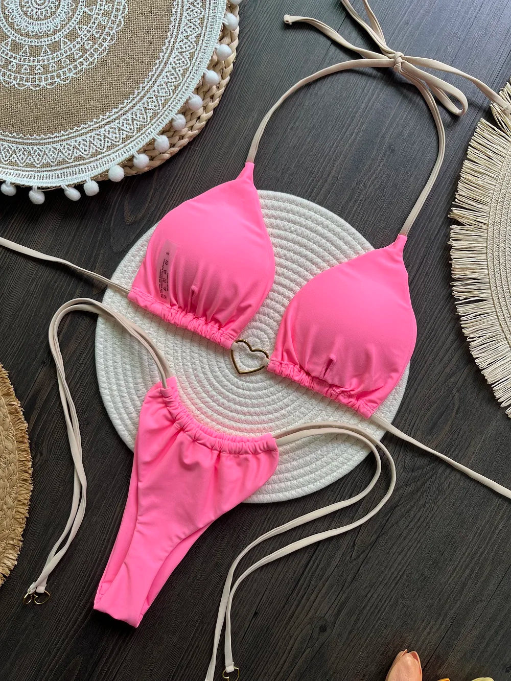 Halter Solid color Bikini Set Women's Swimsuit Two piece Triangle Thong Swimwear Bathing Suit The Clothing Company Sydney