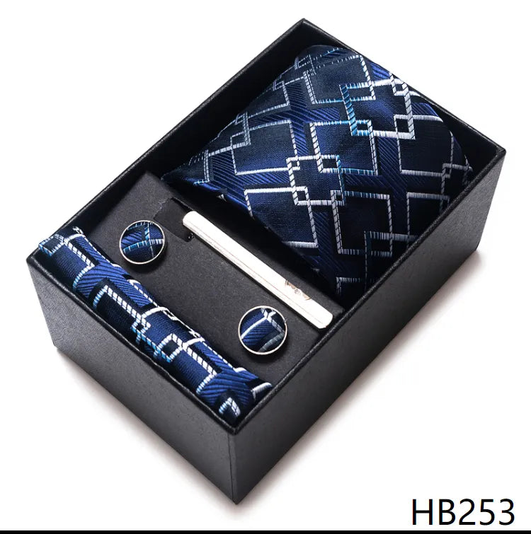 4 Piece Tie Handkerchief Cufflink Set For Men Necktie Holiday Gift Box Blue Gold Suit Accessories Slim Wedding Set The Clothing Company Sydney