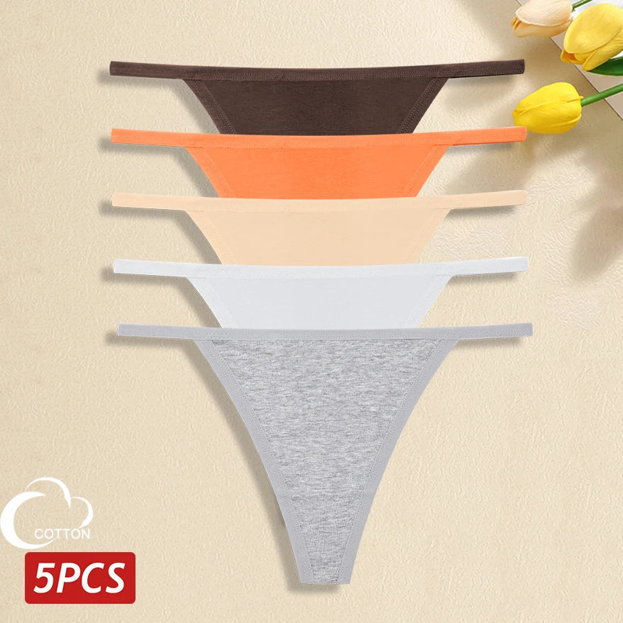 5 Pack Women's Cotton Panties Underwear Low Waist G-String Thongs Breathable Lingerie Set The Clothing Company Sydney