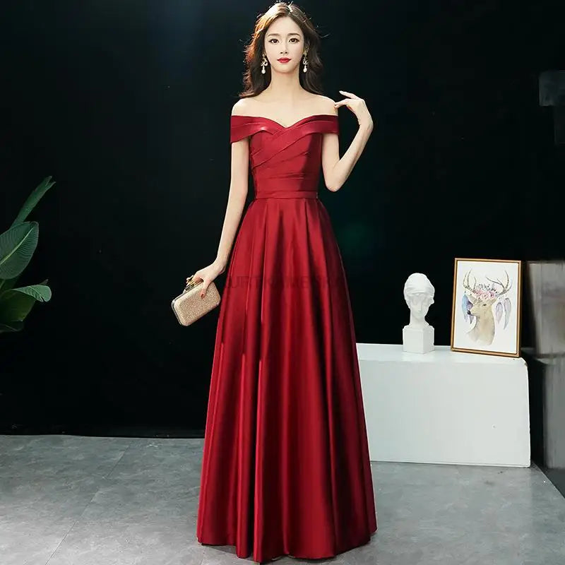 Elegant Formal Boat Neck Satin Wedding Bridesmaid Maxi Long Prom Evening Cocktail Party Summer Dresses - The Clothing Company Sydney