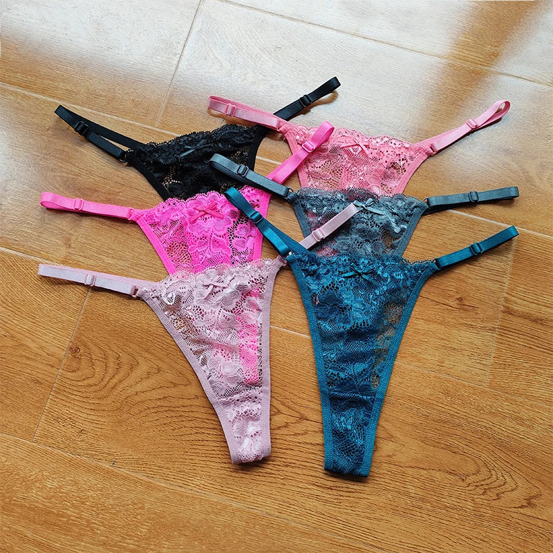 3 Pack Women's Lace Hollow Out Thongs Thin Sheer G-Strings Ultra-low Rise Seamless Panties Perspective Bow Knickers - The Clothing Company Sydney