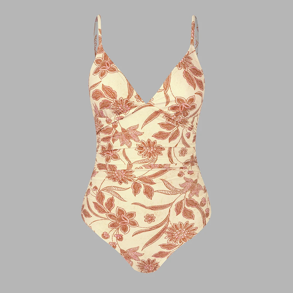 Deep V Neck One-piece Swimsuit Women Removable Bra PMonokini Summer Beach Swimwear - The Clothing Company Sydney