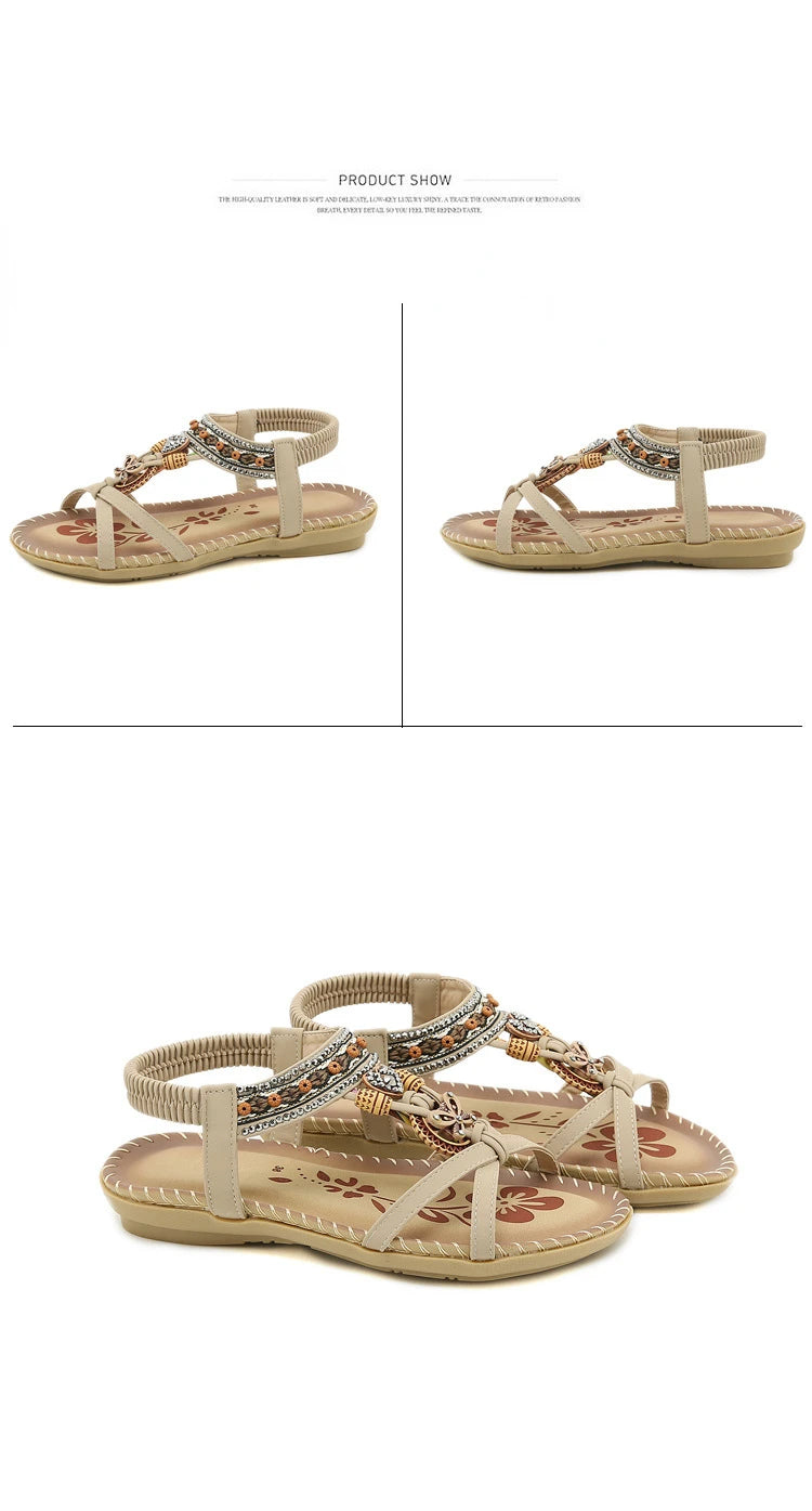 Women Fashion  Flat Flower Rhinestone Open Toe Outdoor Wear Beach Sandals - The Clothing Company Sydney