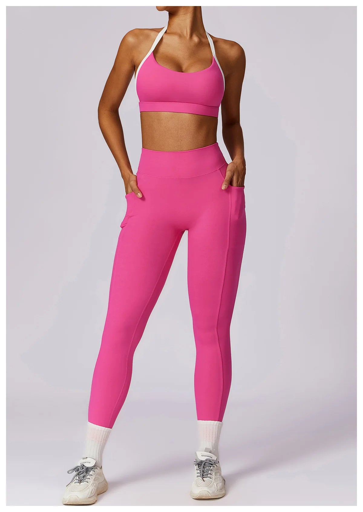 2 Piece Womens Tracksuit Yoga Set Workout Sportswear Gym Clothing Fitness Long Sleeve Crop Top High Waist Leggings Sports Suits - The Clothing Company Sydney