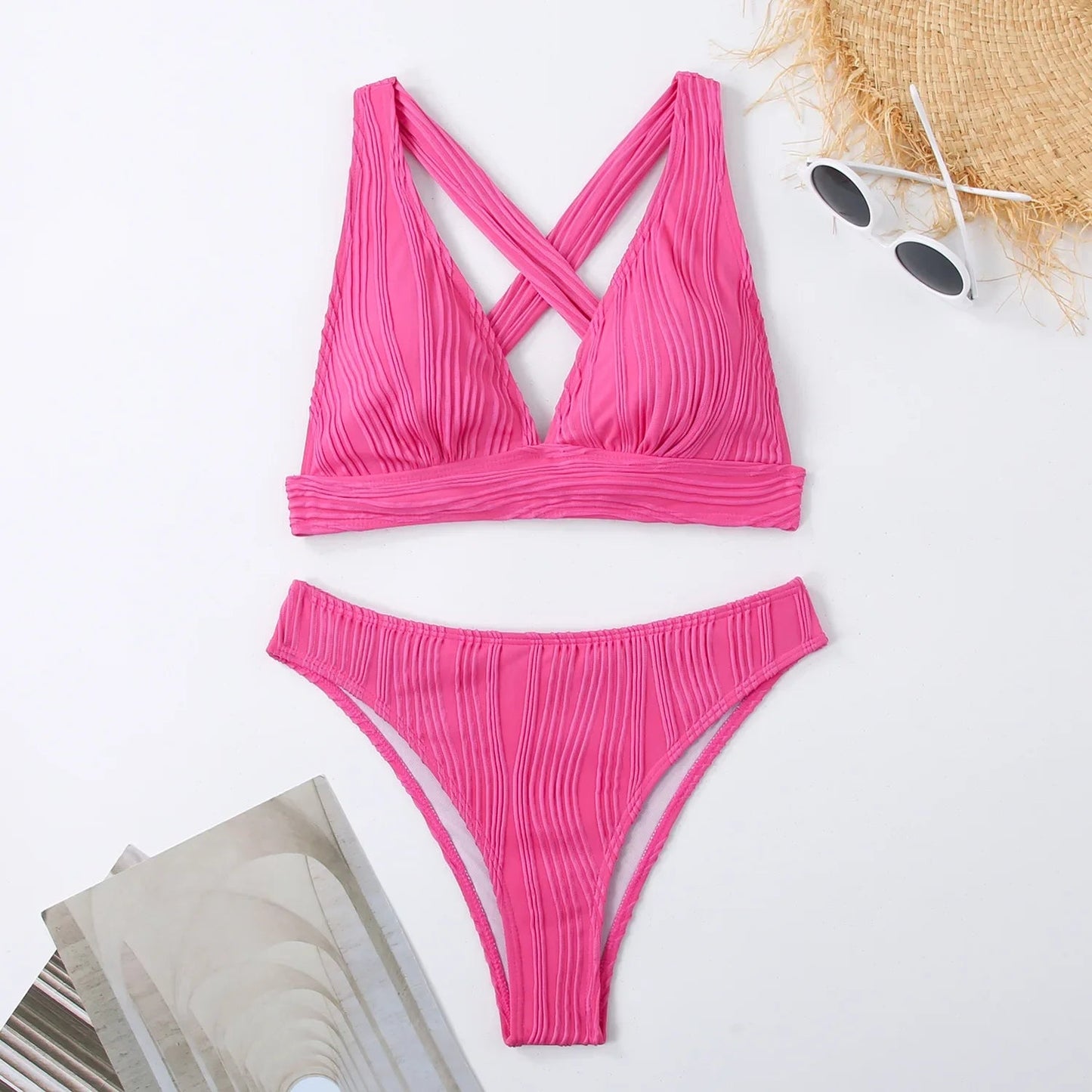 2 Piece Wrinkled Crinkled Bikini Swimwear Swimsuit Two-pieces Bikini Set High Cut Bathing Suit Swim Beach Wear The Clothing Company Sydney