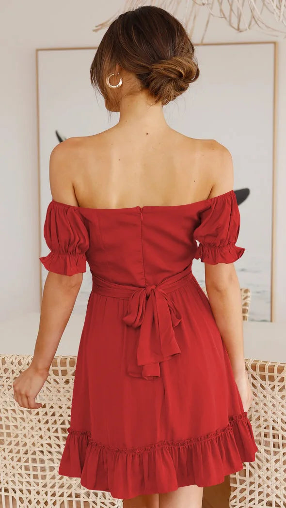 Summer Sundersses White Short Sleeve Ruffles Lace Up Folds Mini Dresses Bohemian Party Beach Dress - The Clothing Company Sydney