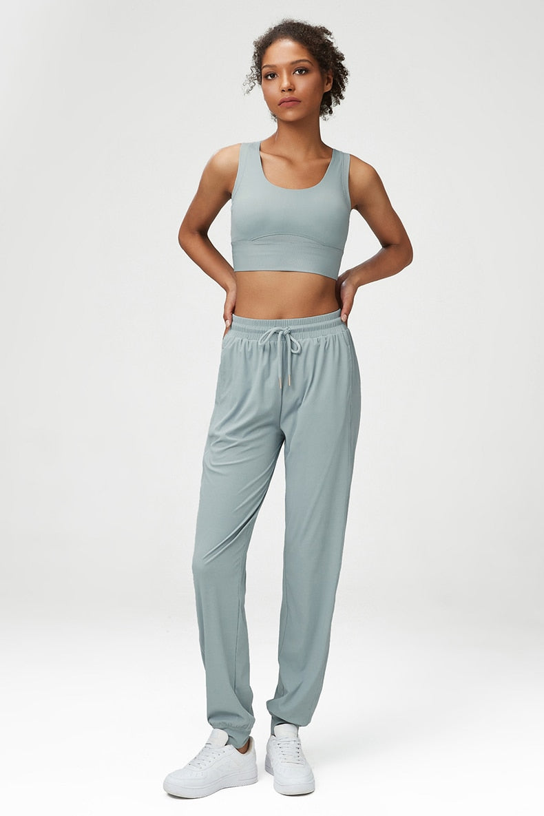 Two Piece Workout Yoga Suit Women Solid Color Breathable Running Sportswear SBra Joggers Pants Athletic Wear Gym Clothes The Clothing Company Sydney