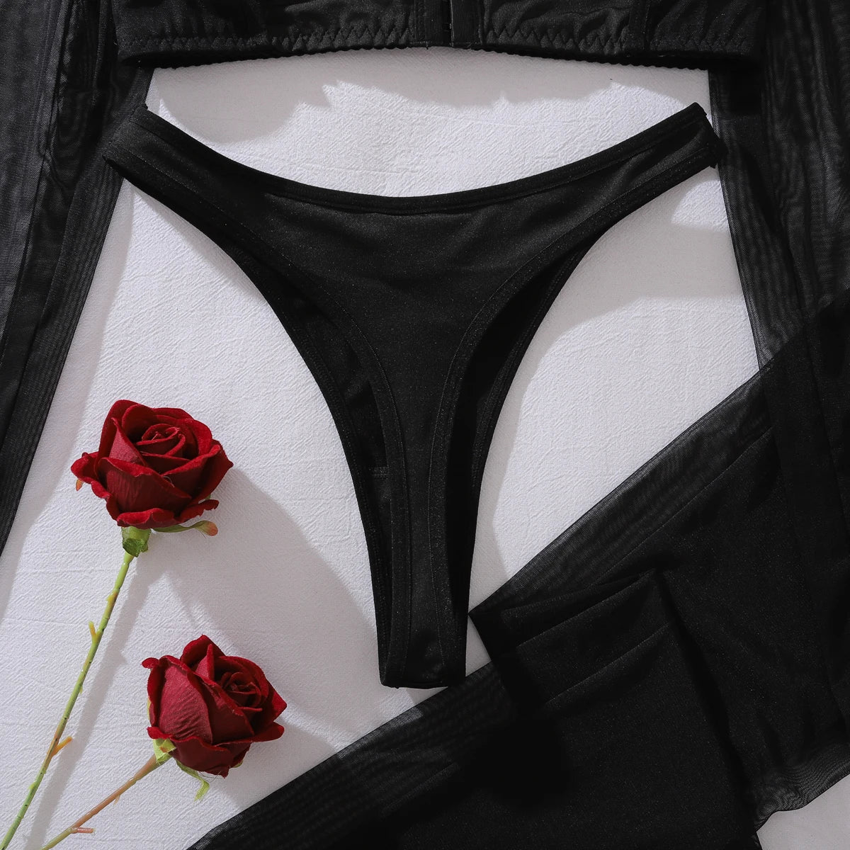 4 Piece Lingerie See Through Long Sleeve Top Brief with Stockings Intimate Party Night Outfit Set The Clothing Company Sydney