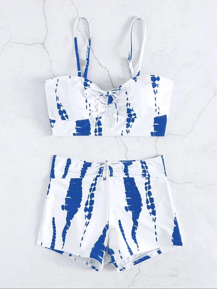 2 Piece Drawstring Front Shorts Bikinis High Waist Swimsuit Women Swimwear Bathers Bathing Swimming Swim Suit Beachwear - The Clothing Company Sydney