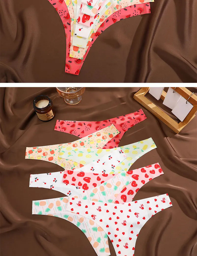7 Pack Ice Silk G-String Thong Women's Seamless Panties Low Waist Print Underwear Lingerie - The Clothing Company Sydney