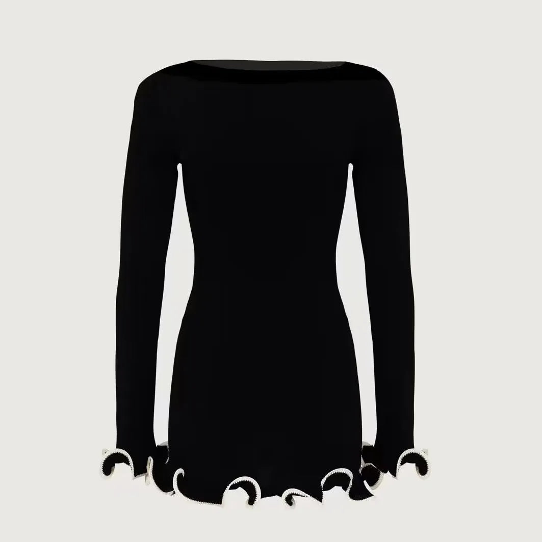 Autumn Knitted Mini Contrast Color Slim Sweater Dress Elegant Party  Long Sleeve Dress - The Clothing Company Sydney