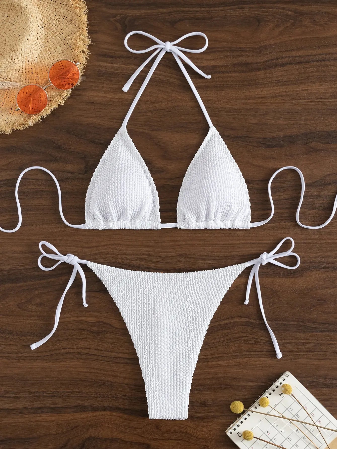 2 Piece Textured Halter Triangle Tie Side Bikini Womens Swimsuit Swimwear Bathing Swimming Suit Summer Beachwear Bathers - The Clothing Company Sydney