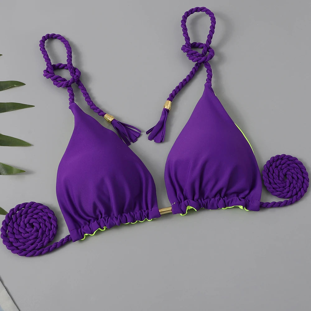 2 Piece Triangle String Bikini Swimsuit Solid Thong Swimwear Swimming Suit Summer Beachwear - The Clothing Company Sydney