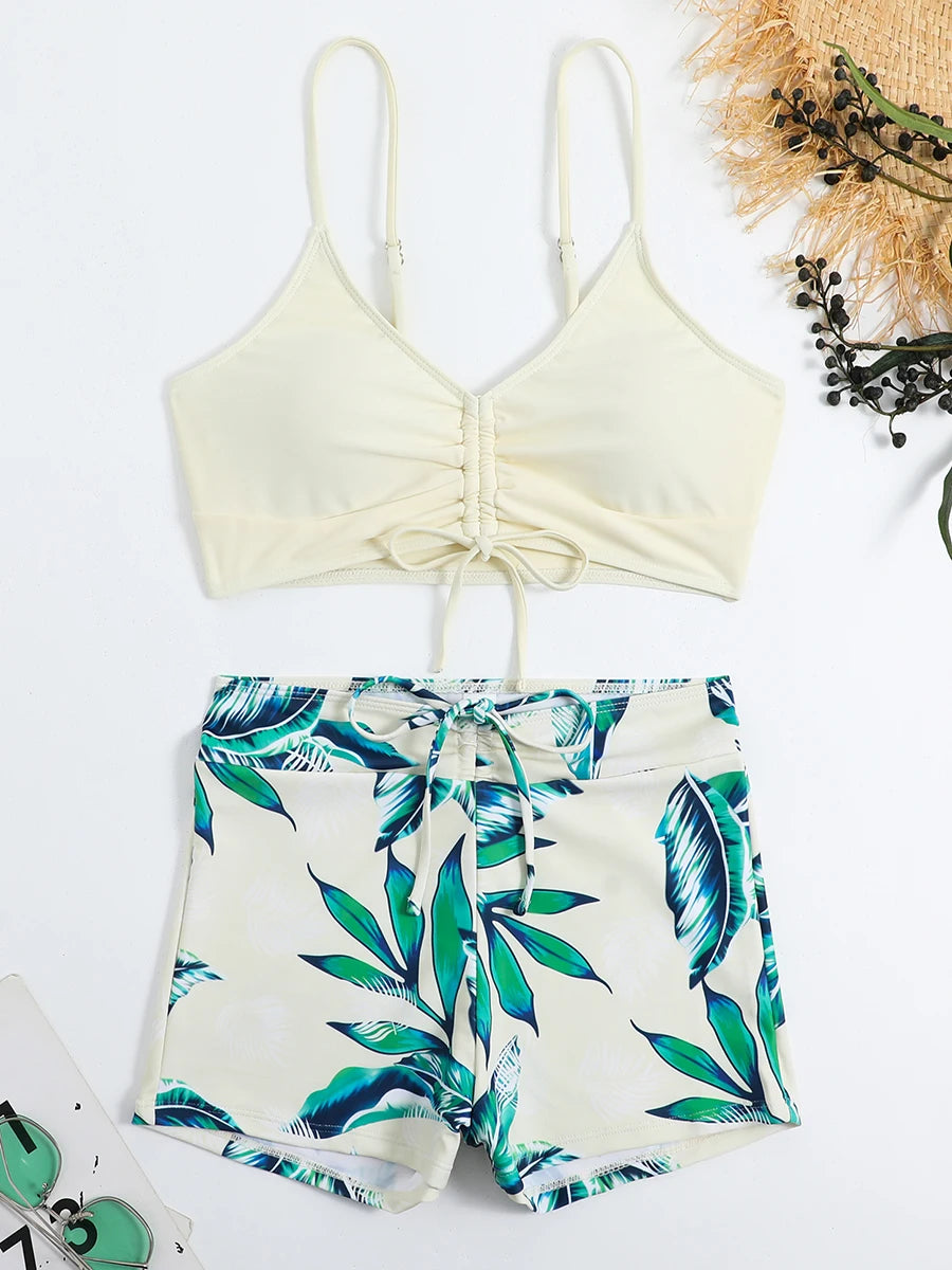 2 Piece Drawstring Front Shorts Bikinis High Waist Swimsuit Women Swimwear Bathers Bathing Swimming Swim Suit Beachwear - The Clothing Company Sydney