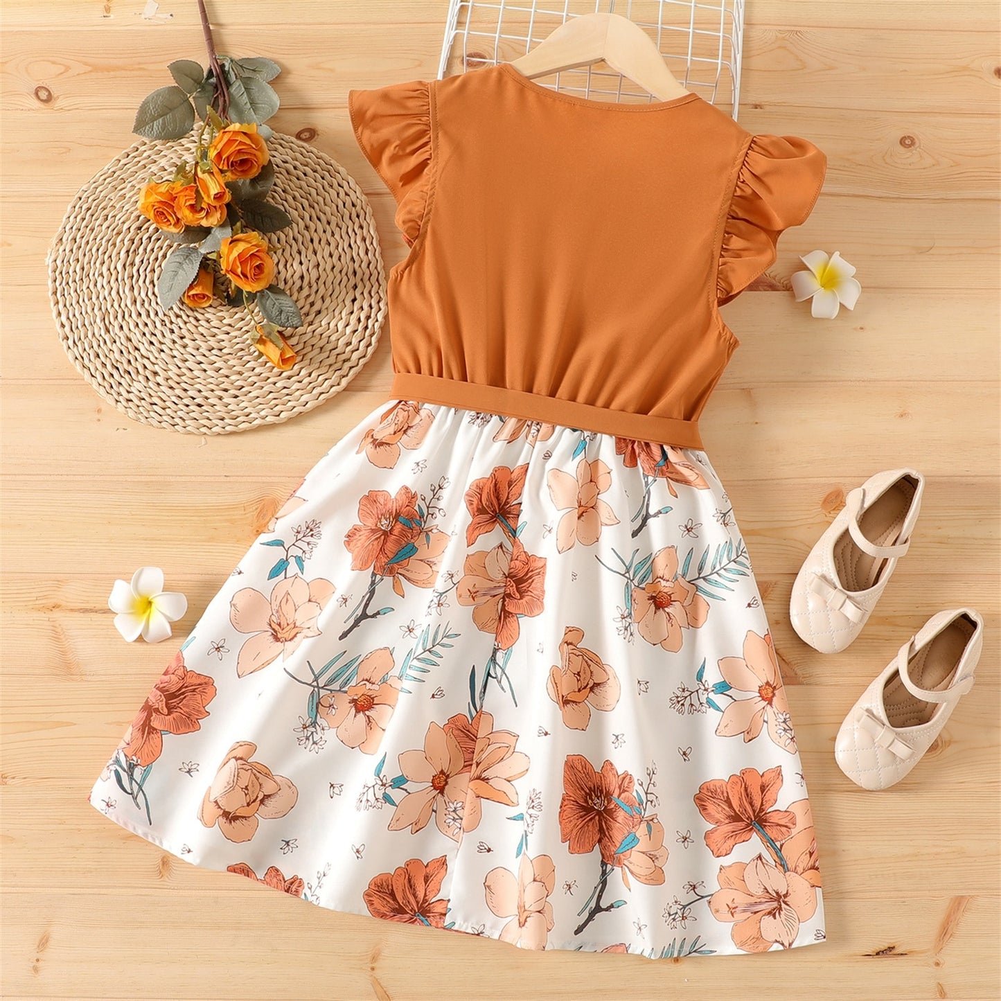 Girls' Kids Dress Girl Dresses for Very Elegant Party Ruffled Floral Print Splice Belted Flutter-sleeve Dress The Clothing Company Sydney