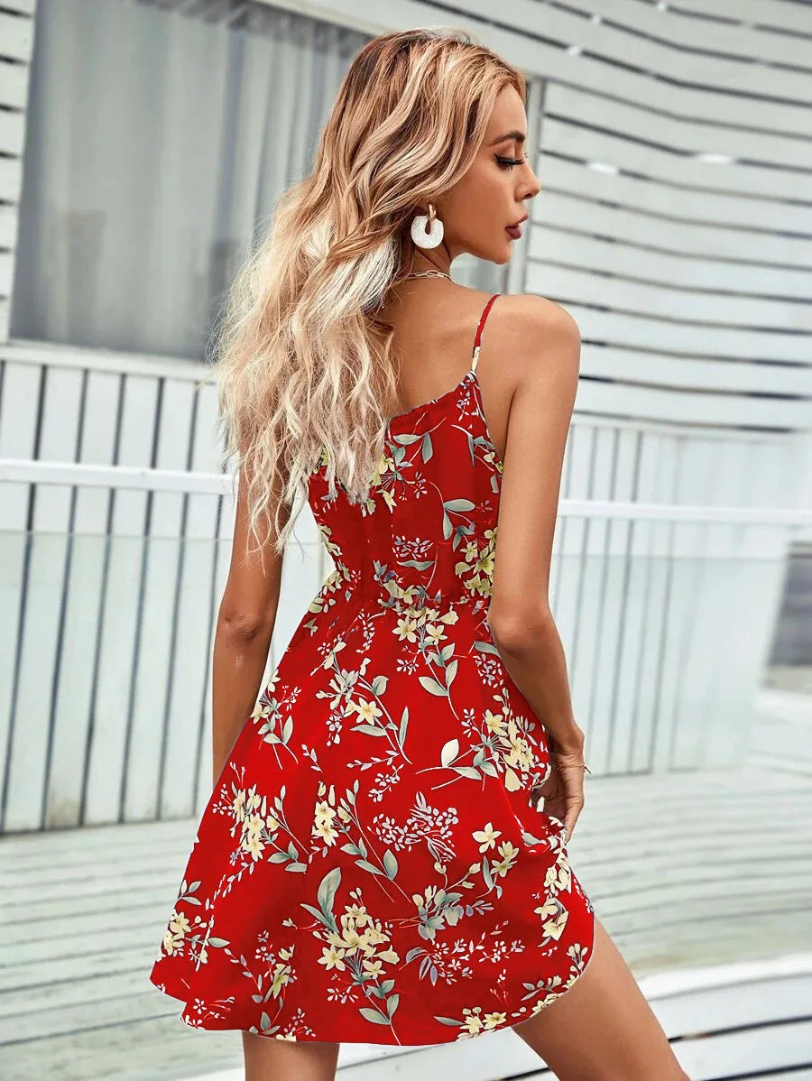 Floral Print Short Dress Women Summer Backless Beach Sundress Casual Sleeveless Lace-up Dresses - The Clothing Company Sydney
