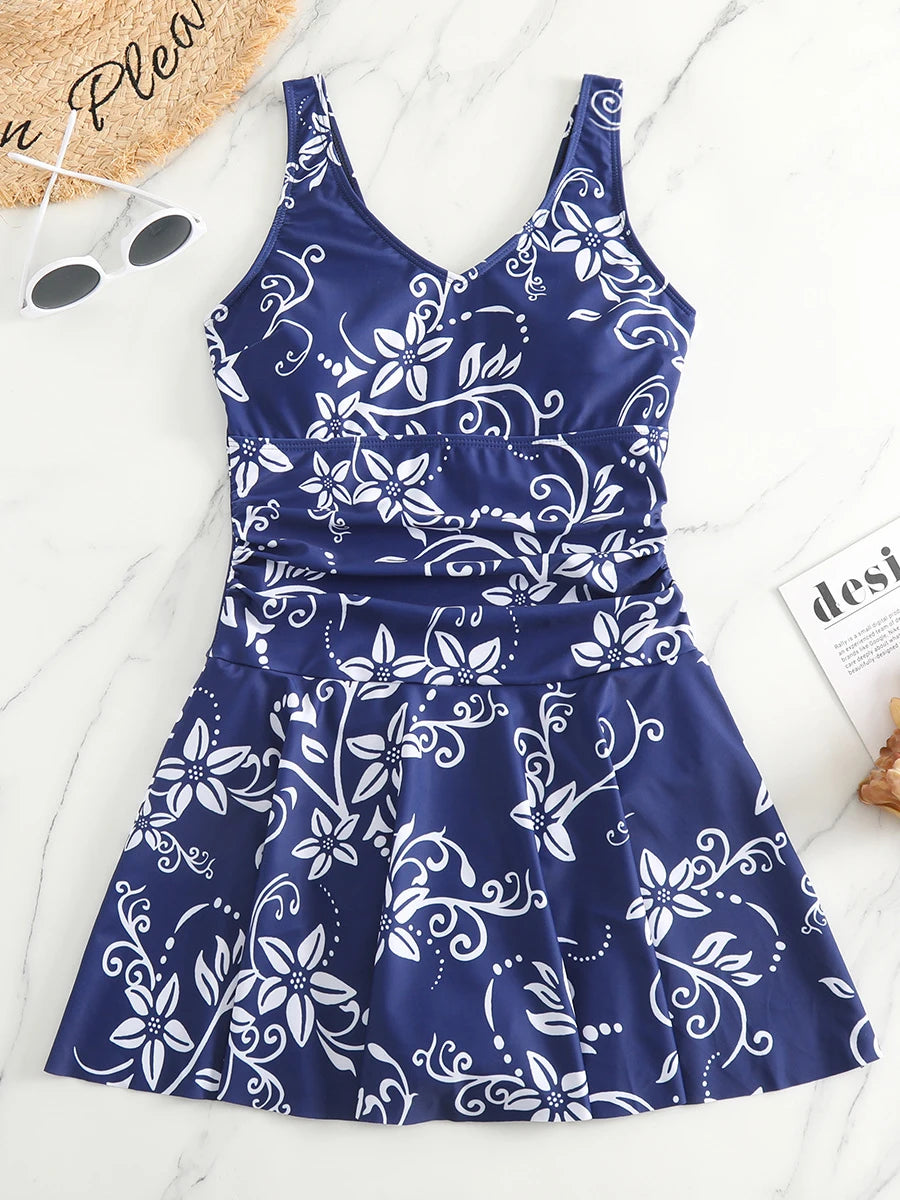 Printed Womens One Piece Swim Dress Padded Swimwear Bathers SwimSuit Beachwear - The Clothing Company Sydney