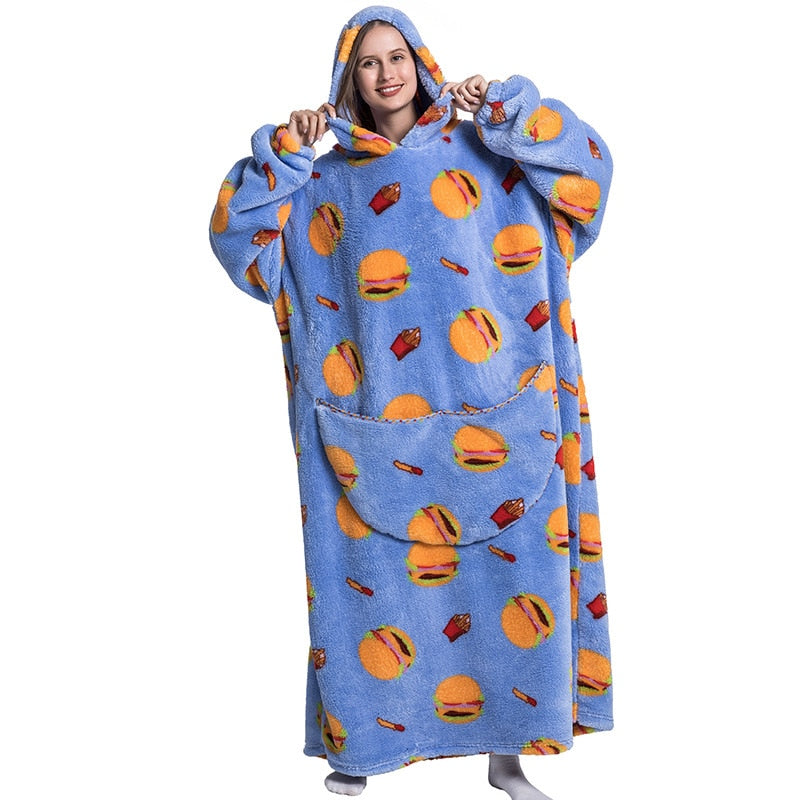 Super Long Hoodie Blanket Flannel Blanket with Sleeves Winter Hooded Sweatshirt Pullover Giant Oversized Blanket The Clothing Company Sydney
