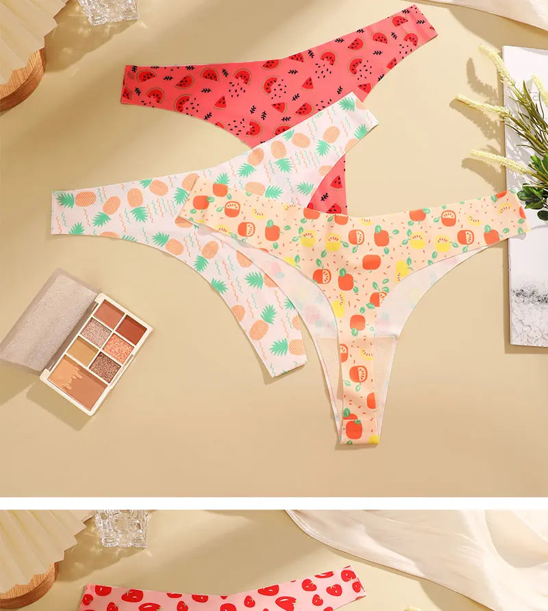 7 Pack Ice Silk G-String Thong Women's Seamless Panties Low Waist Print Underwear Lingerie - The Clothing Company Sydney