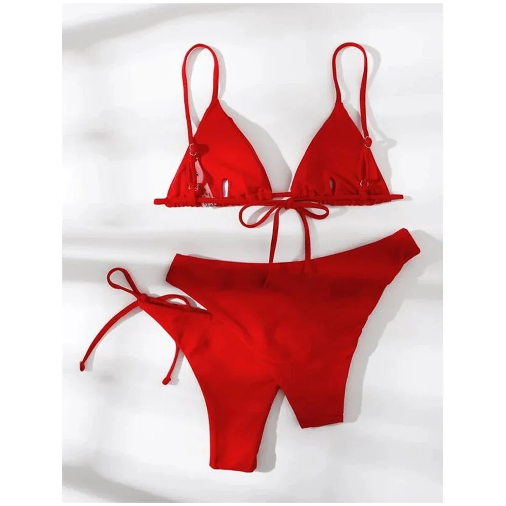 3 Piece Swimwear Women Lace Up Micro Bikini Set Solid Low Waist Swimsuit Beachwear Bathing Suit - The Clothing Company Sydney