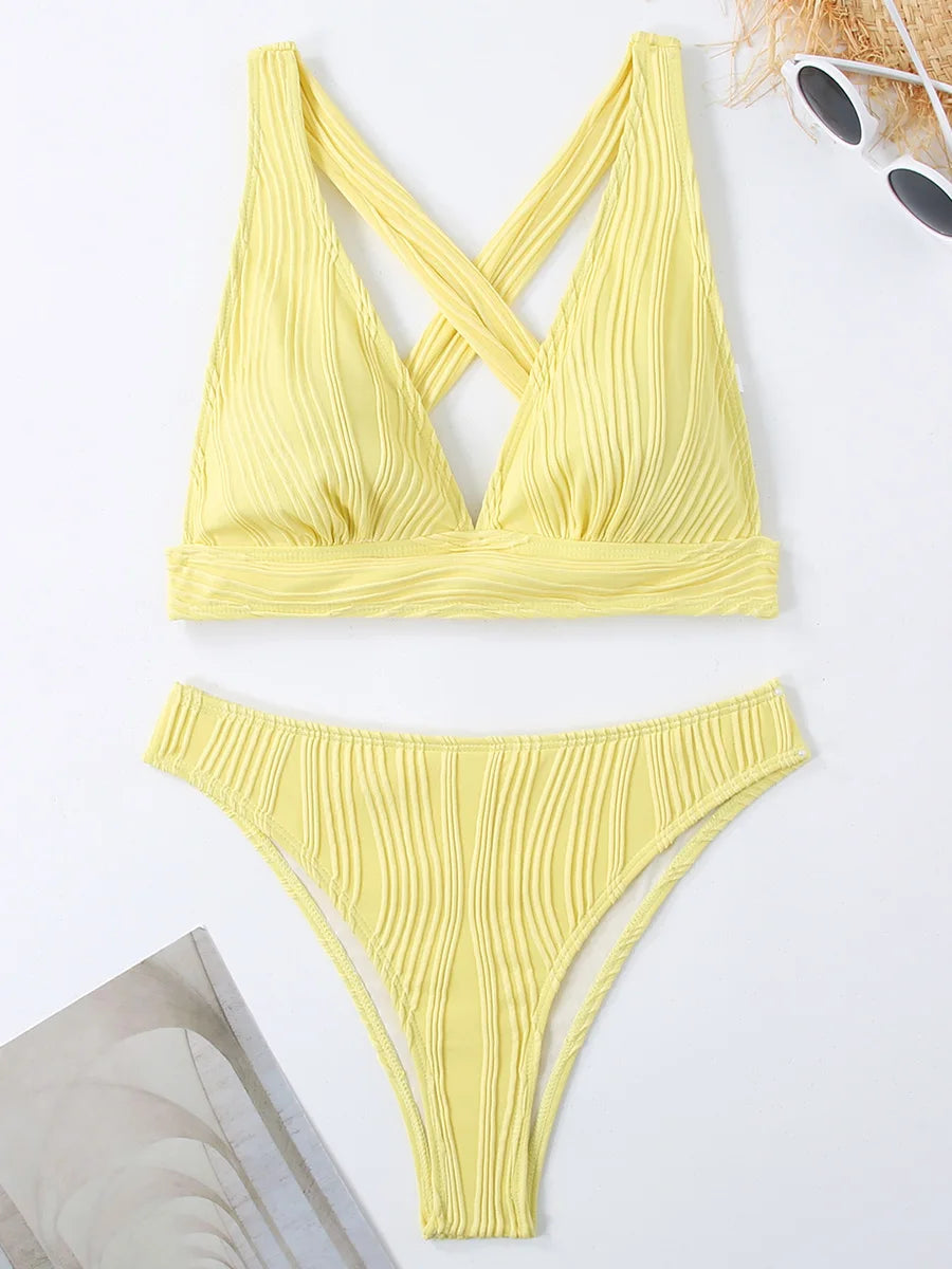 2 Piece Wrinkled Crinkled Bikini Swimwear Swimsuit Two-pieces Bikini Set High Cut Bathing Suit Swim Beach Wear The Clothing Company Sydney