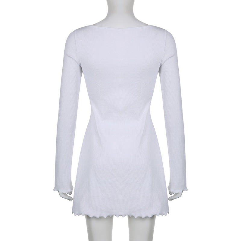 Casual Frill Long Sleeve Black Female Dress Slim Spring Autumn Mini Dresses Basic Fashion Elegant Outfit The Clothing Company Sydney