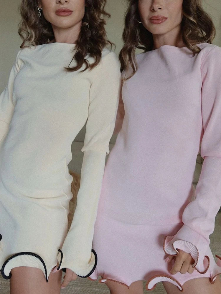 Autumn Knitted Mini Contrast Color Slim Sweater Dress Elegant Party  Long Sleeve Dress - The Clothing Company Sydney