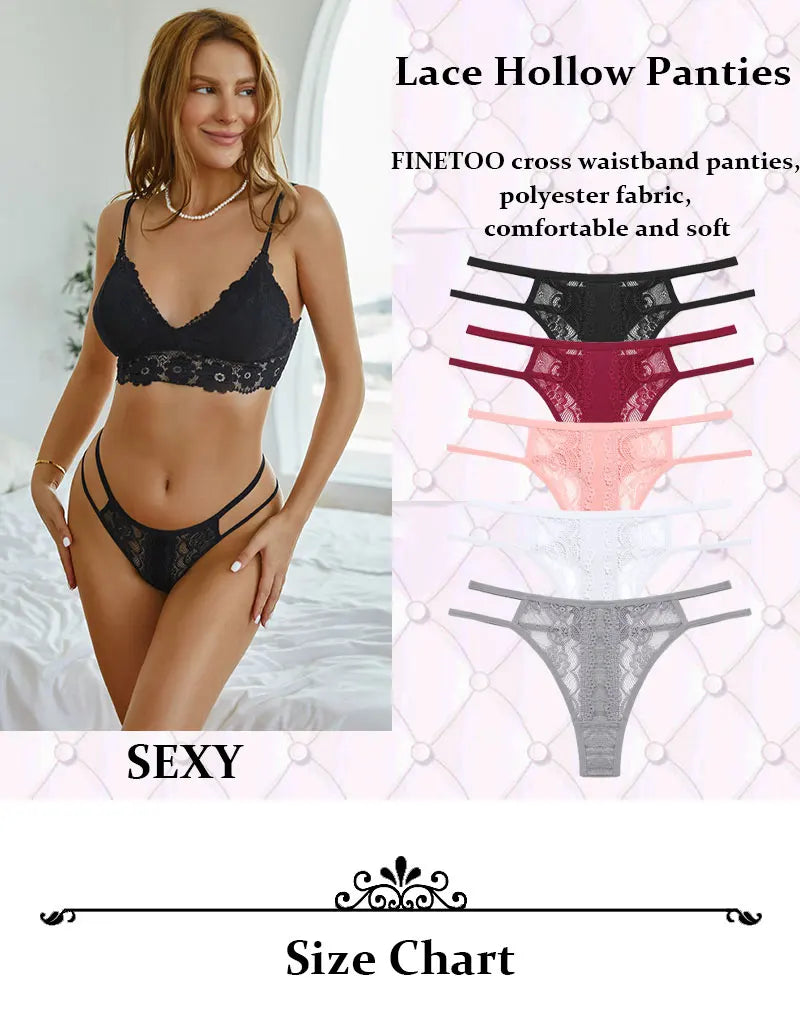 3 Pack Lace Hollow Out Thongs Women Panties Low Waist Transparent G-String Underwear Breathable Intimates Lingerie - The Clothing Company Sydney