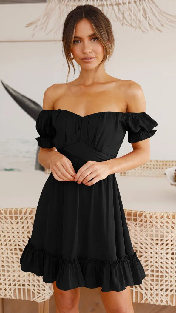 Summer Sundersses White Short Sleeve Ruffles Lace Up Folds Mini Dresses Bohemian Party Beach Dress The Clothing Company Sydney