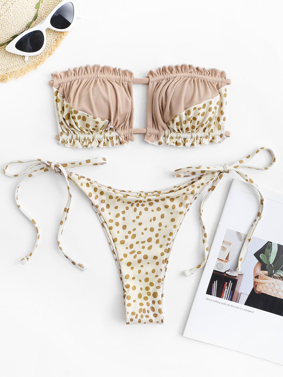 Ribbed Tie Side Bikini Set Animal Spotted Bandeau Two Piece Swimwear The Clothing Company Sydney