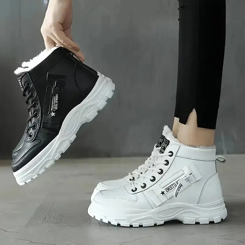 Women’s Winter High-Top Snow Boots – Warm Lace-Up Wedge Sneakers with Flannel Lining The Clothing Company Sydney