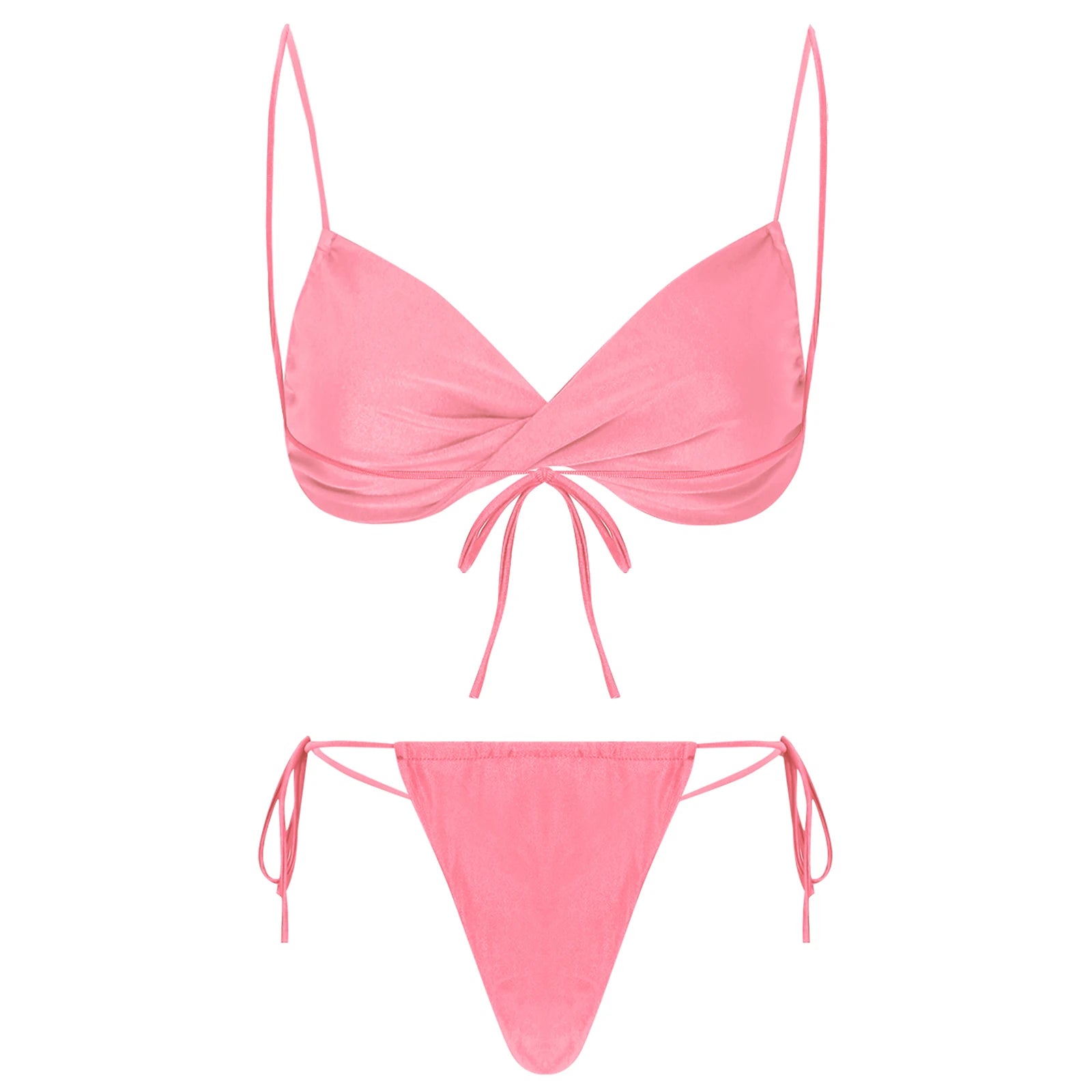 Womens Bikini Set Bathing Suit Pad Free Bra Top with High Cut Thong Briefs Side Tie Tying 2 Piece Swimwear Pool Beach Wear - The Clothing Company Sydney