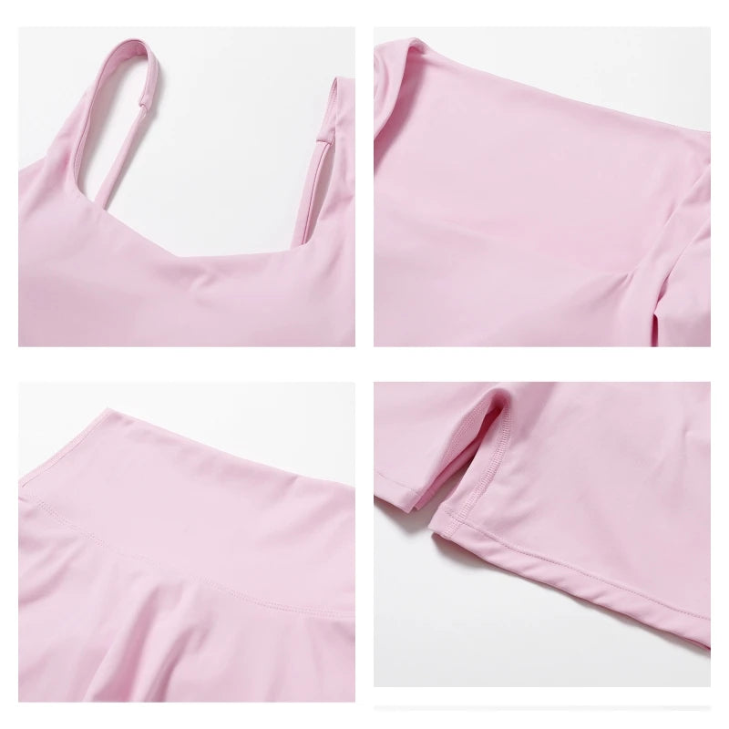 2 Piece Long Sleeve Gym Set Women Yoga Clothes Quick-Drying Sportswear Running Leggings Workout Sports Crop Top Shorts - The Clothing Company Sydney