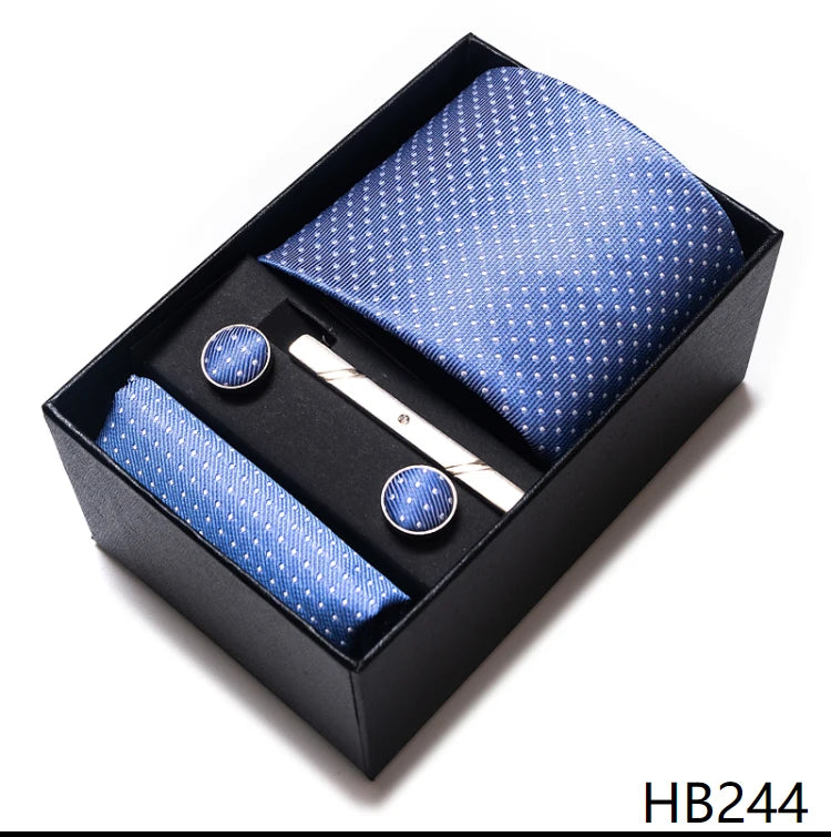 4 Piece Tie Handkerchief Cufflink Set For Men Necktie Holiday Gift Box Blue Gold Suit Accessories Slim Wedding Set The Clothing Company Sydney