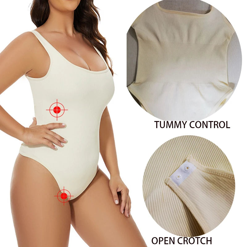 Ribbed Jumpsuit Daily Shaper Bodysuits Compression Open Crotch Shapewear Suit Playsuit - The Clothing Company Sydney