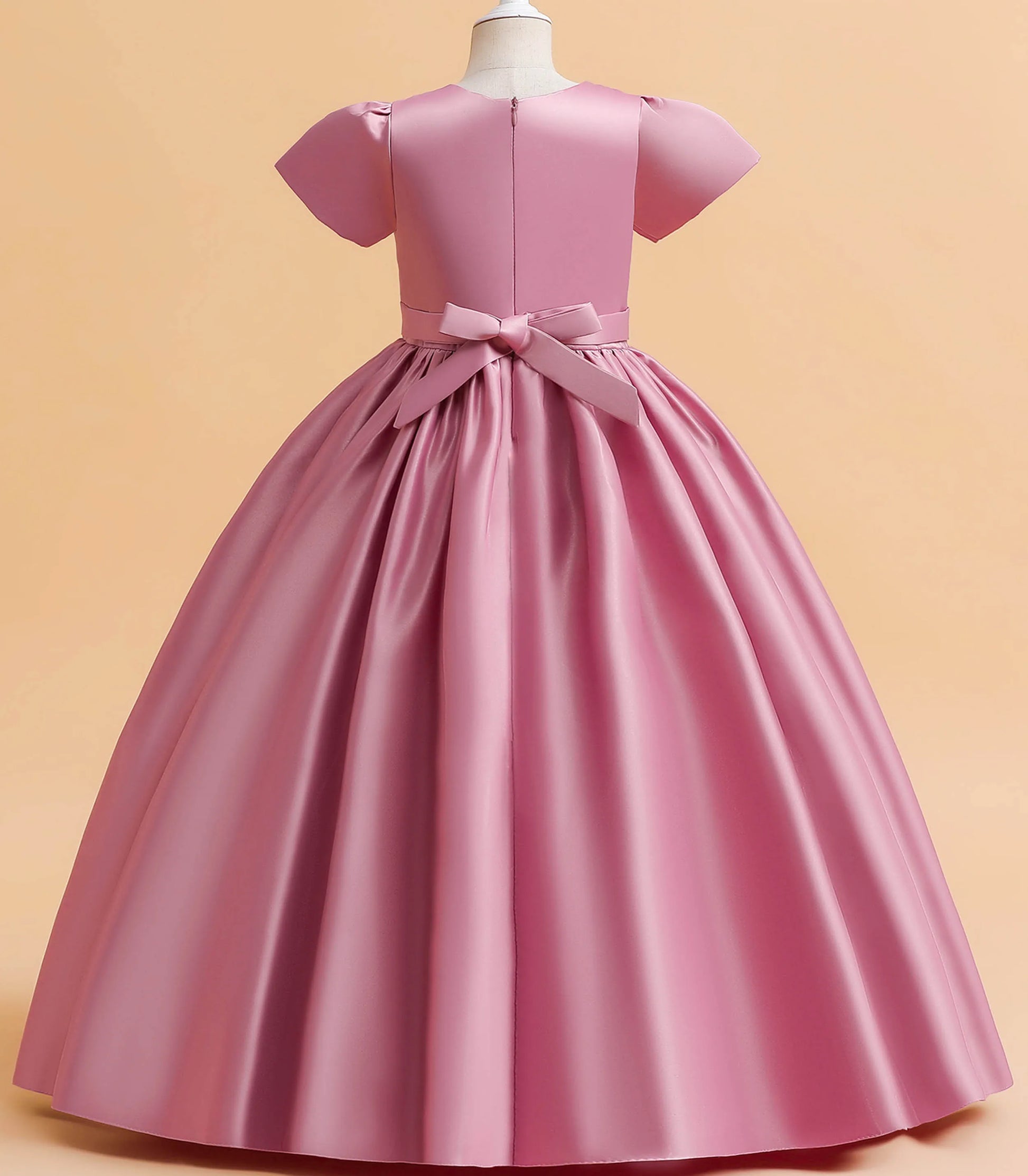 Little Big Girls Elegant Princess Puff Sleeves Satin Flower Girl Wedding Birthday Party Formal Dress - The Clothing Company Sydney