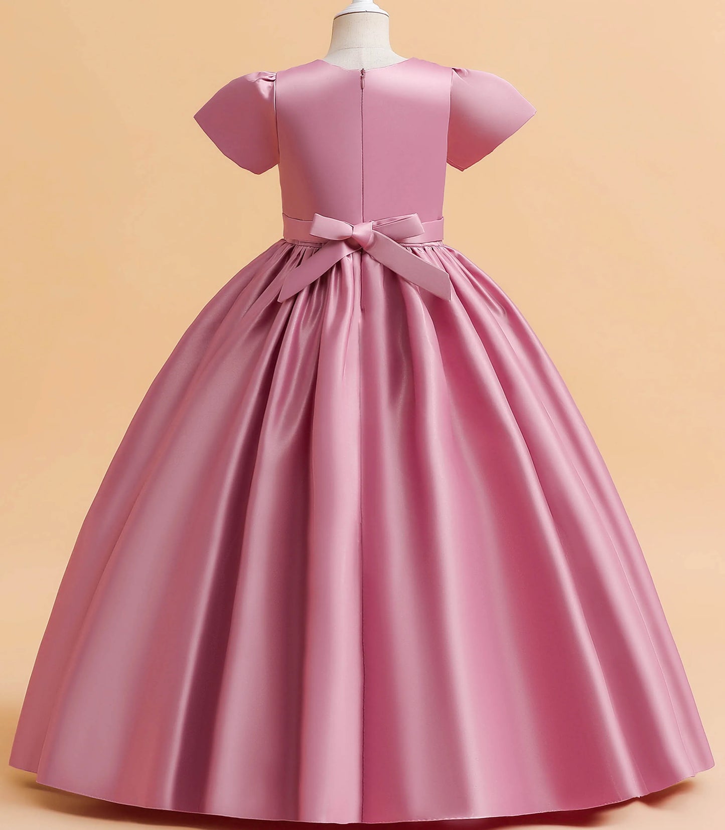 Little Big Girls Elegant Princess Puff Sleeves Satin Flower Girl Wedding Birthday Party Formal Dress - The Clothing Company Sydney