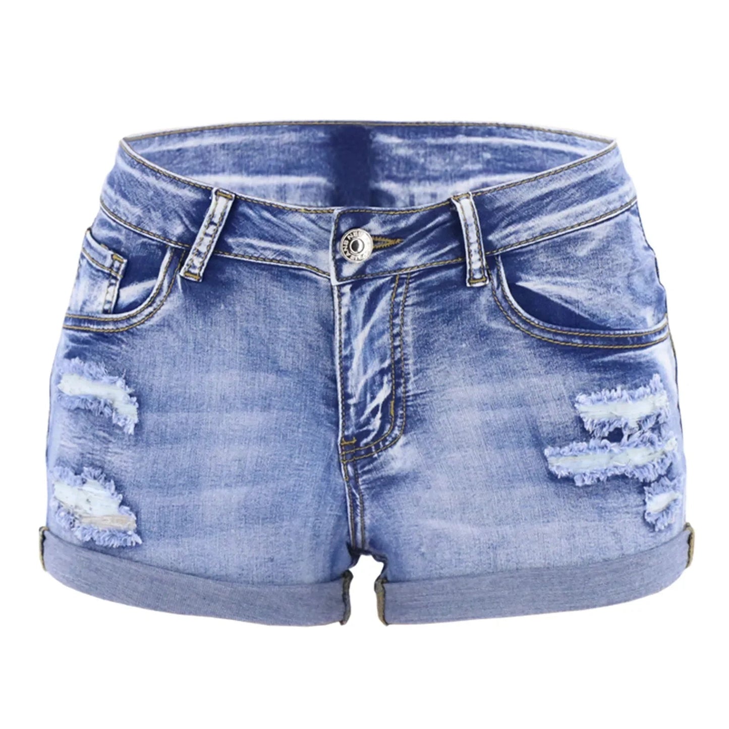 Women's Split Denim Shorts Summer Mid Waist Curled Cuff Elastic Slim Fit Casual Shorts The Clothing Company Sydney