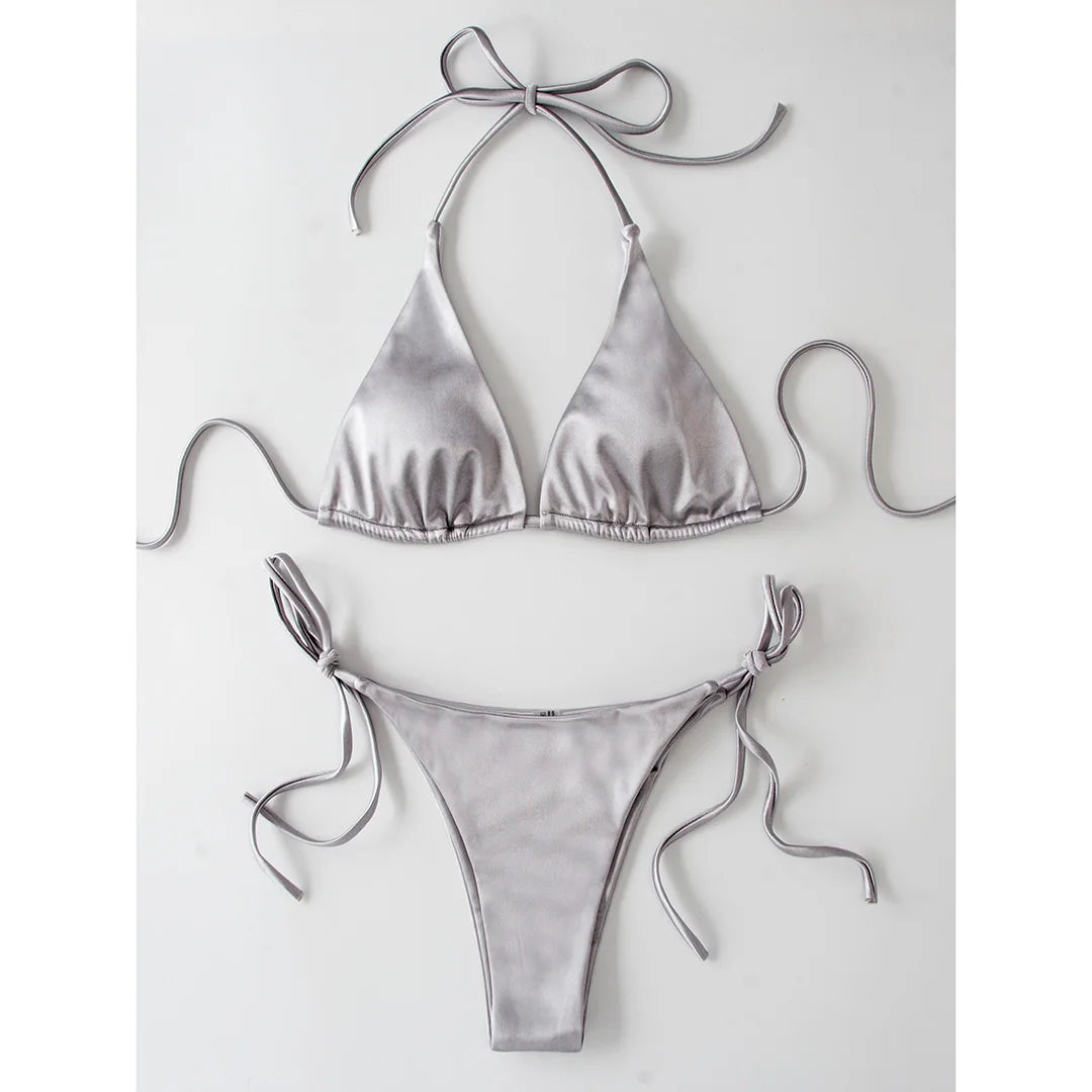 Halter Satin Brazilian Bikini Women Swimwear Female Swimsuit Two-piece Bikini set Bather Bathing Suit The Clothing Company Sydney