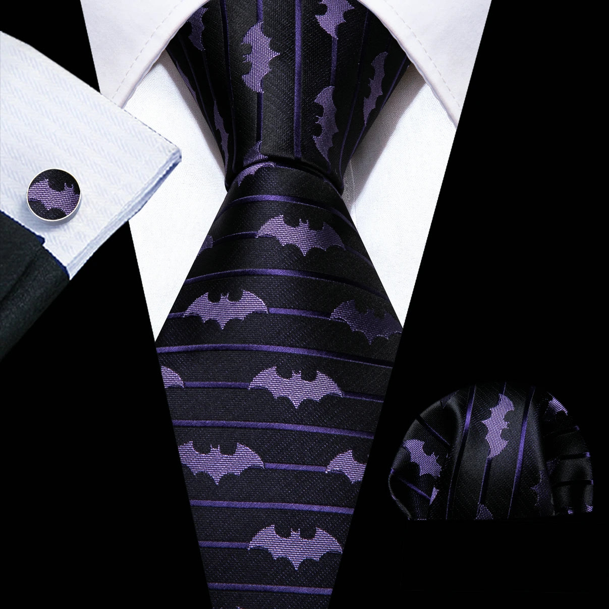 Silk Tie For Men Novelty Animal Black Stripe Necktie Pocket Square Cufflinks Set Wedding Party Outfit Set - The Clothing Company Sydney