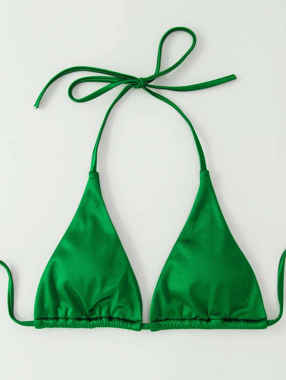 Metallic Halter Triangle Swimsuit Women Swimwear Bathing Suits Brazilian Thong Micro Bikinis Set Beach Wear - The Clothing Company Sydney