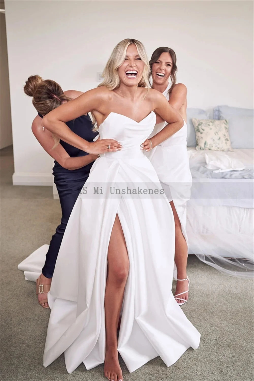 Chic Satin Wedding Dresses High Split Pleats Women Customized Bridal Dress Princess Wedding Gowns A-Line Dress The Clothing Company Sydney