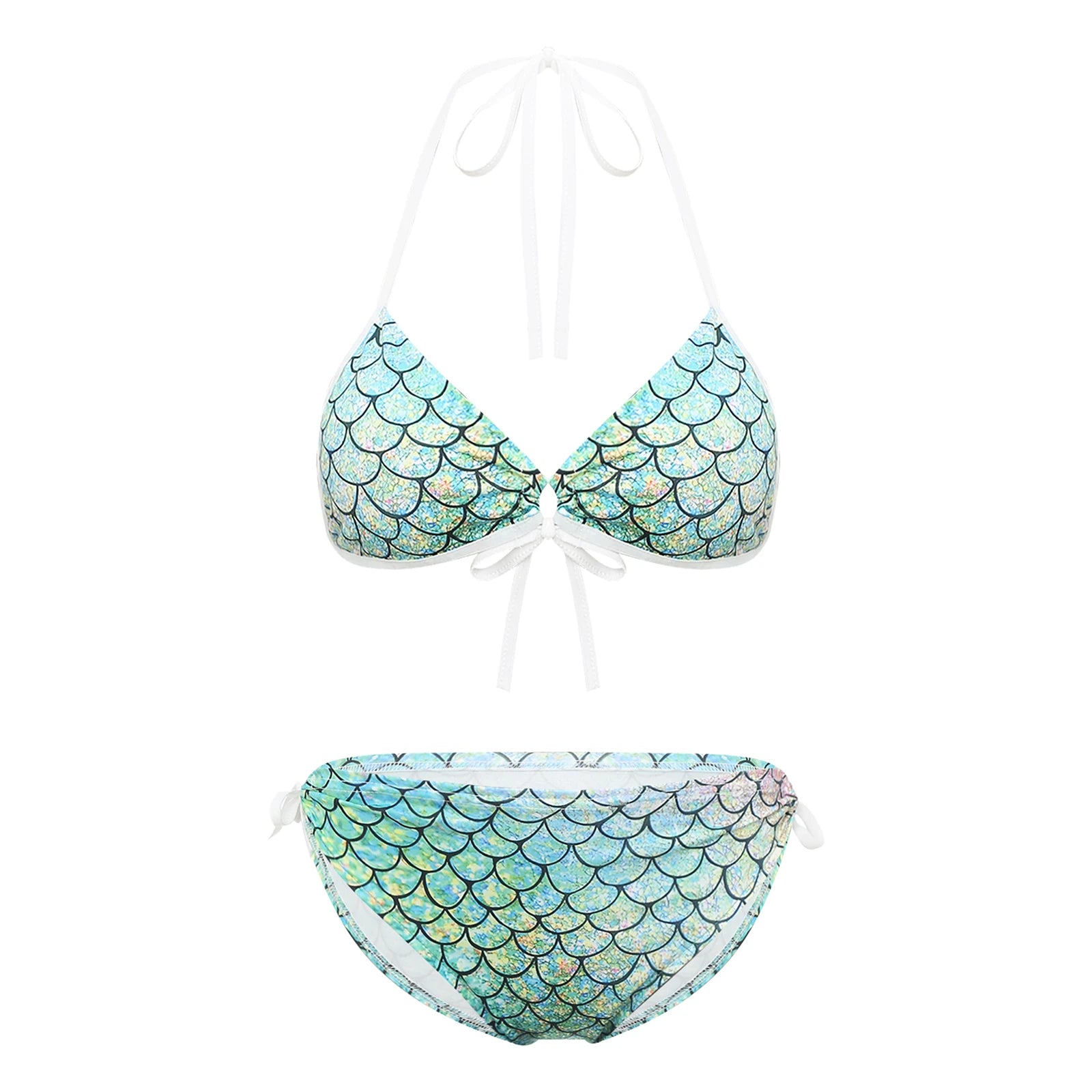 Women's Mermaid Print Swimsuit Bikini Bathing Suit Halter Sponge Pad Bra and Drawstring Briefs Beach Pool Surfing Swimwear - The Clothing Company Sydney